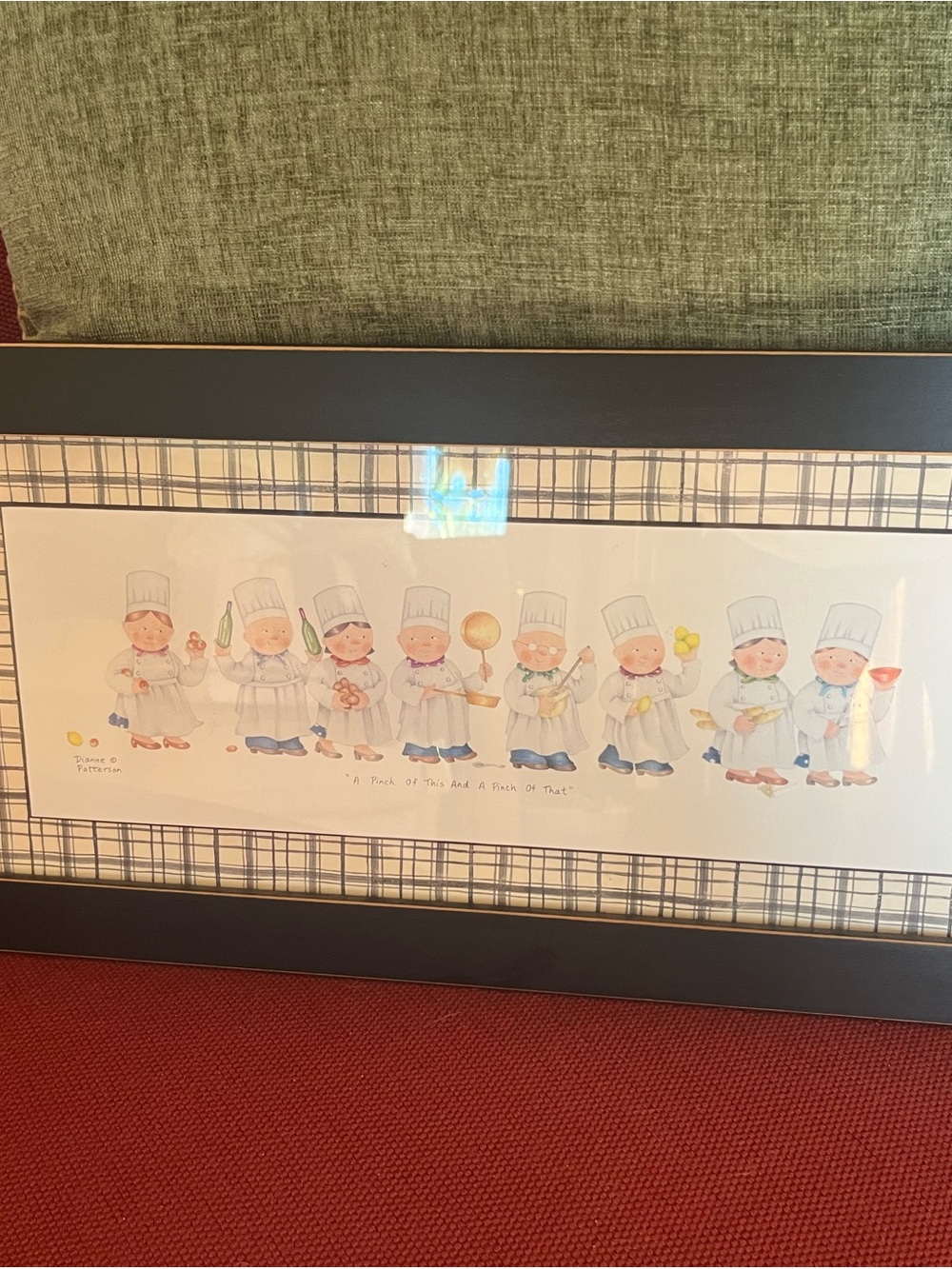 Framed Whimsical Chefs Illustration Print in Black and White Plaid Mat